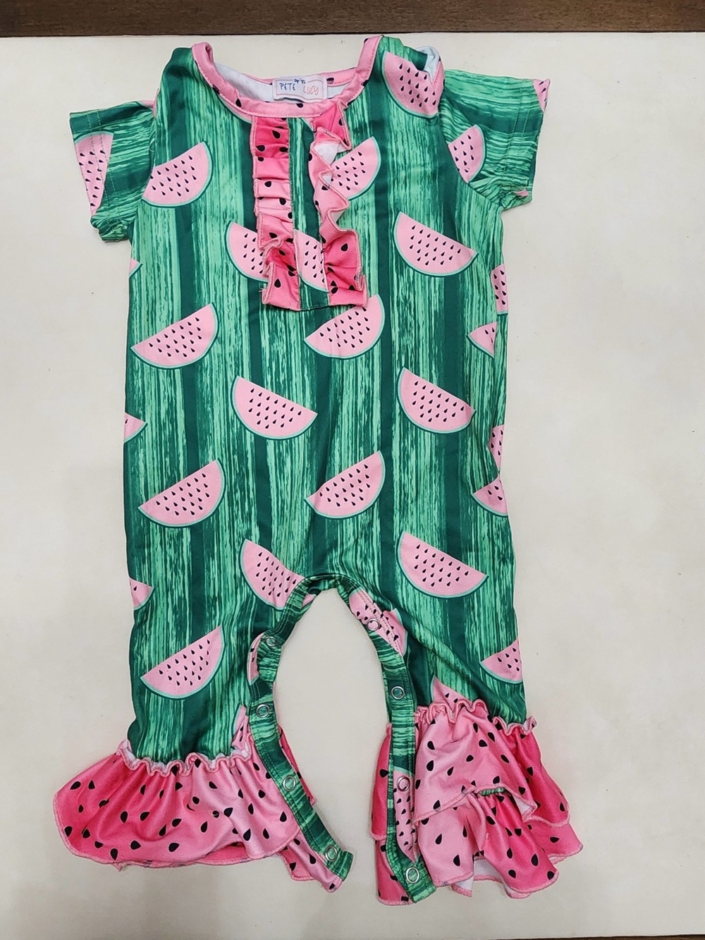 Watermelon Ruffle One-Piece Bodysuit - Green & Pink